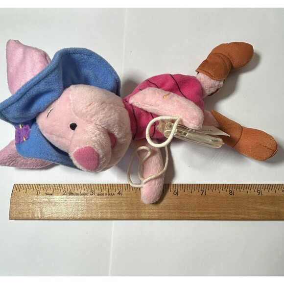 Vtg Disney‎ Winnie The Pooh-LASSO ROPING PIGLET-Mattel Star Bean Soft Toy w/Tags - Picture 10 of 10